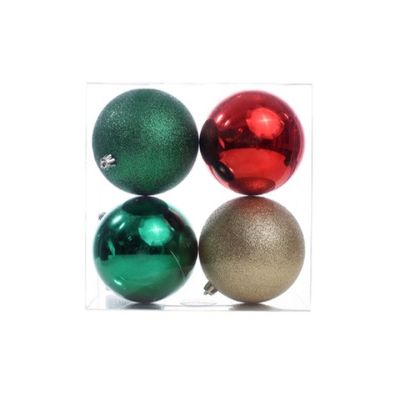 Bolas navideñas 10 cm – set de 4 piezas rojo, verde y dorado BBL