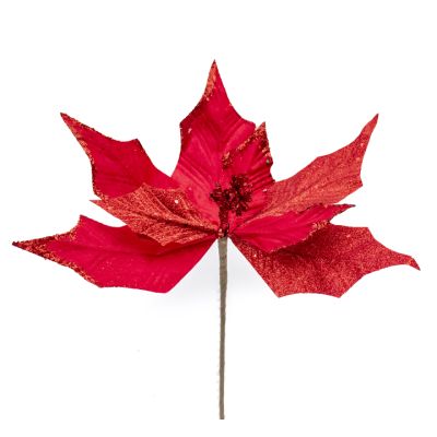 Flor navideña roja con brillo 28 cm – Celina