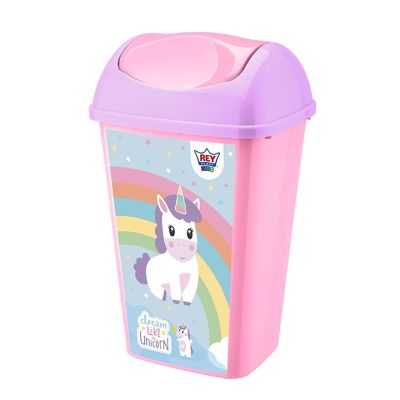 Basurero Plástico Infantil Rosa Unicornio Rey