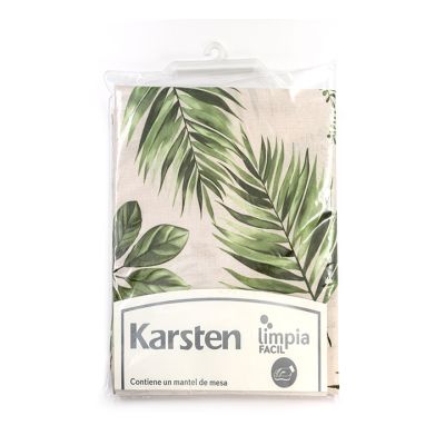 Mantel Cuadrado 4 Puntos 140x140cm Beige Hojas Verde H&C 56434238 – Estilo Natural