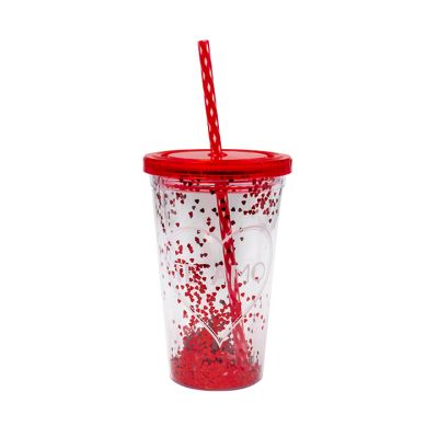 Vaso Termo Plástico 0.45L con Sorbete Diseño Love ISV JA2578 – Conservación de Bebidas