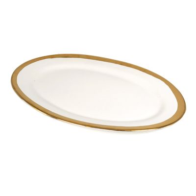Plato Tendido Cerámica 32cm Blanco con Filo Dorado MCN 2203210 – Estilo Elegante