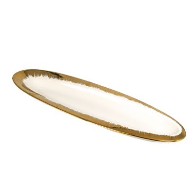 Plato Cerámica Ovalado 35cm Blanco con Filo Dorado MCN 2203211 – Estilo Sofisticado