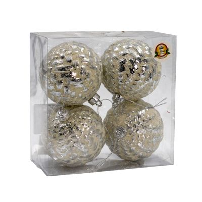 Juego de 4 bolas navideñas blanco/plata 8 cm – Miro