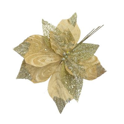 Flor Navideña Poinsettia 35Cm Dorada Ilusion Miro