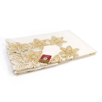 Mantel Navideño Rectangular 137x183cm 6 Puntos Dorado Miro 3920S – Decoración Festiva