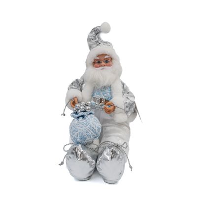 Santa decorativo sentado 40.5 cm – plateado con movimiento musical Maranelo