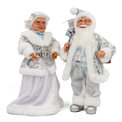 Set navideño de 2 piezas – Papá y Mamá Noel 46 cm plateado Maranelo
