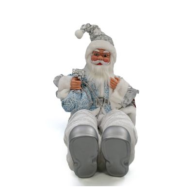 Santa decorativo sentado 66 cm – plateado con movimiento musical Maranelo