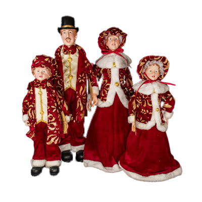 Familia Caroling navideña – set de 4 piezas rojo (26 cm / 22 cm) Maranelo