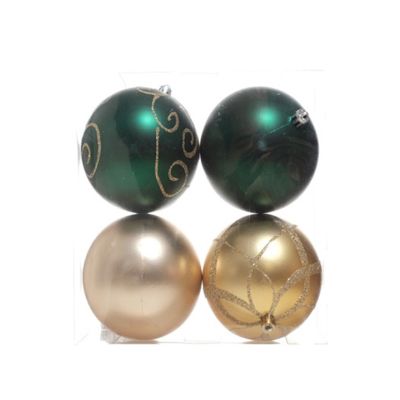 Bolas navideñas verde/dorado 10 cm – set de 4 piezas Miro