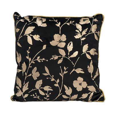 Cojín Decorativo Negro con Flores Doradas 45x45cm Concepts