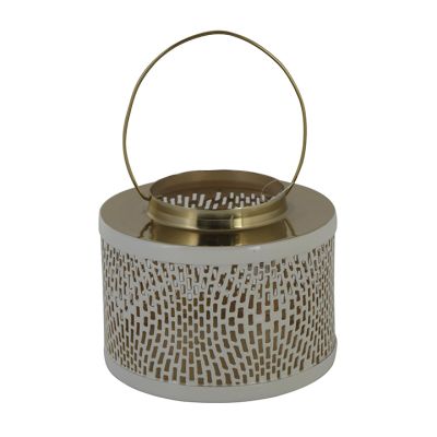 Portavela Metálico Linterna Dorado/Blanco 18x14cm NX