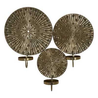 Portavelas de Pared 3 Piezas Metal Dorado 55x50x12cm NX