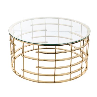 Mesa Centro Redonda Vidrio Base Dorada 90x42cm Concepts