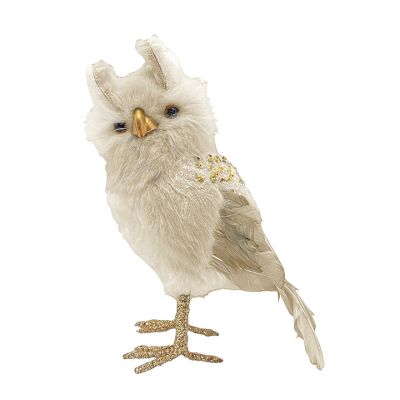 Adorno Navideño Buho 22Cm Blanco/Dorado Santini
