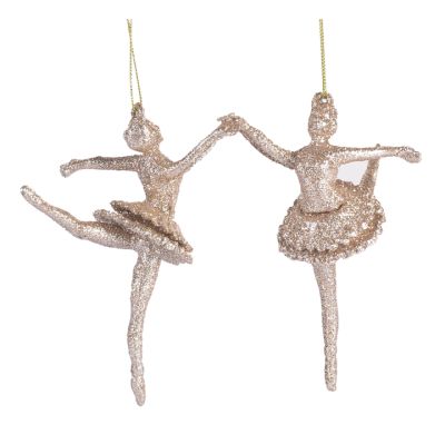 Set Adorno Colgante 2 Piezas Bailarina 13cm Champagne Santini 0700050 – Decoración Festiva
