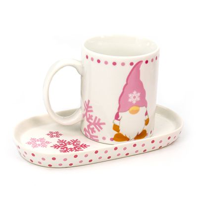 Juego Taza con Plato Gnomo 2 Piezas 20X10.5X2cm Rosado Santini (201-9100031)