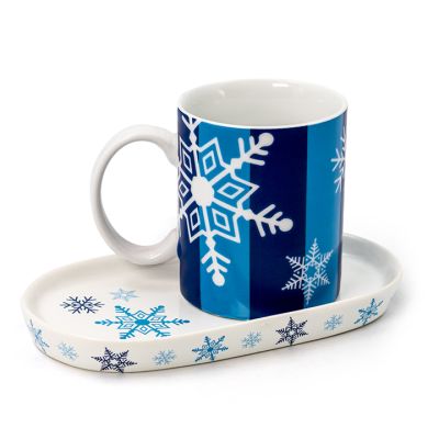 Juego Taza con Plato Copo de Nieve 2 Piezas 20X10.5X2cm Azul Santini (201-9100034)