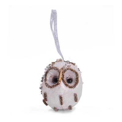 Adorno Navideño Búho Colgante 9cm Blanco Santini 6900038 – Estilo Natural