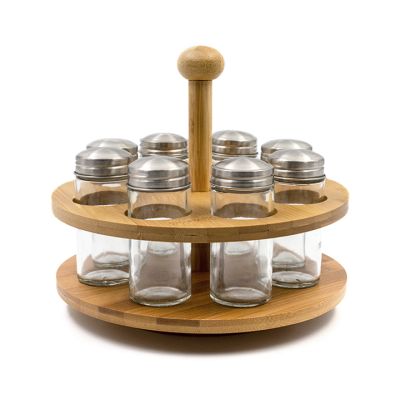 Set Especieros Vidrio 9 Piezas con Base Bambú West Point G18-X240 – Organización de Cocina