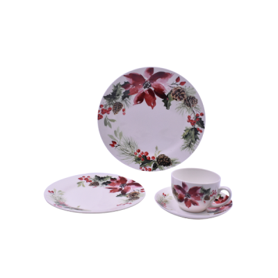 Vajilla navideña 20 piezas – diseño flores rojas BGH