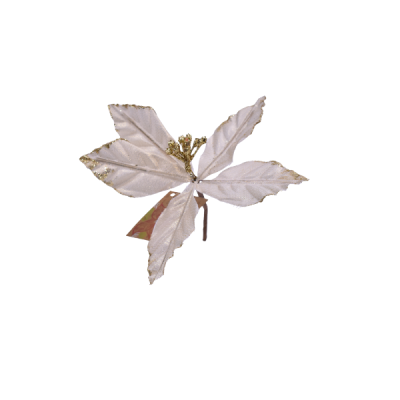 Flor navideña Poinsettia 20 cm – blanco/dorado 5 pétalos Miro