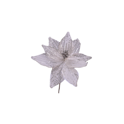 Flor navideña Poinsettia 30 cm – color champagne con lentejuelas Miro