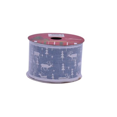 Cinta navideña decorativa 6.5 cm x 10 yd – plata celeste surtido Maranelo