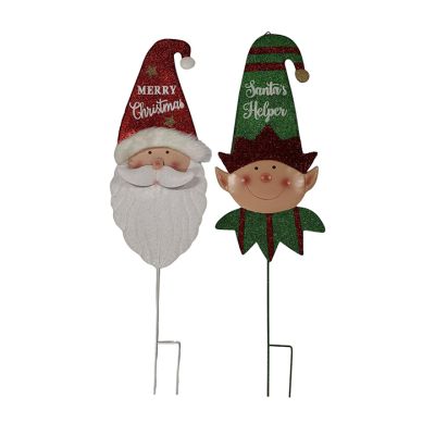 Estaca para jardín navidad 39cm Santa Elfo STN