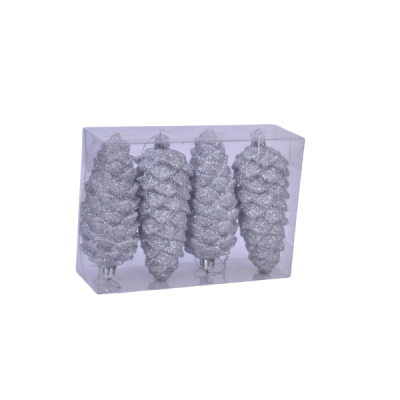 Set de 4 piñas navideñas plateadas 12 cm – decoración elegante