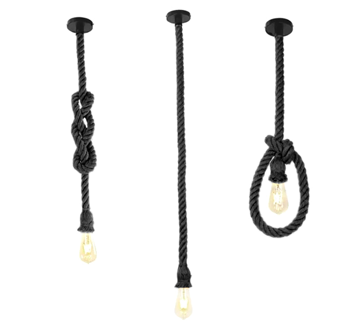 Lámpara colgante de cuerda de soga gruesa 30mm (negro) - Decocables