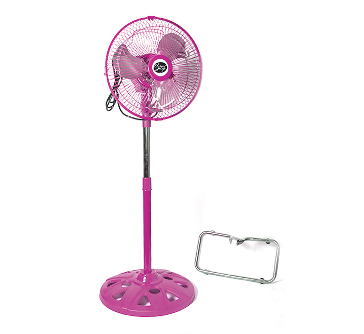 Ventilador de mesa eléctrico girando color rosa y amarillo ia generativa