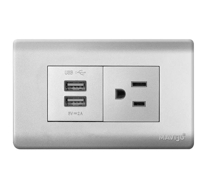 Toma de pared USB con 2 puertos USB, 2 tomas de enchufe de EE. UU., diseño  versátil, duradero, para sala de estar