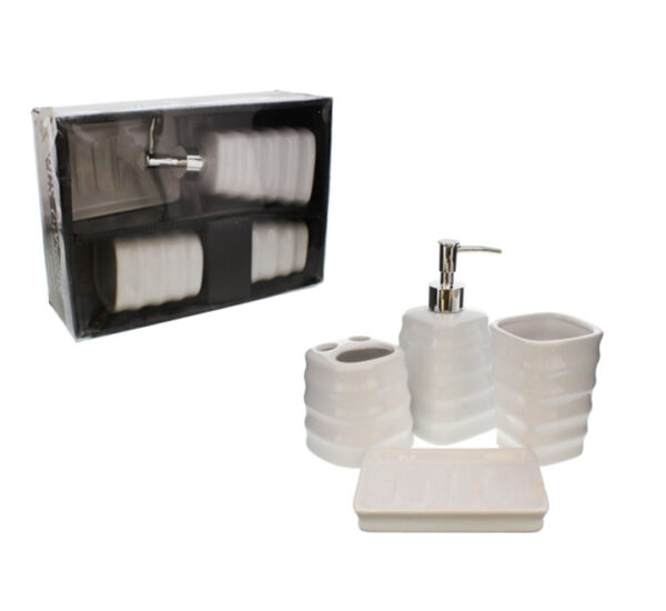 Set Accesorios Para Baño Cerámica (4 Piezas) Blanco/Negro (734-34163)