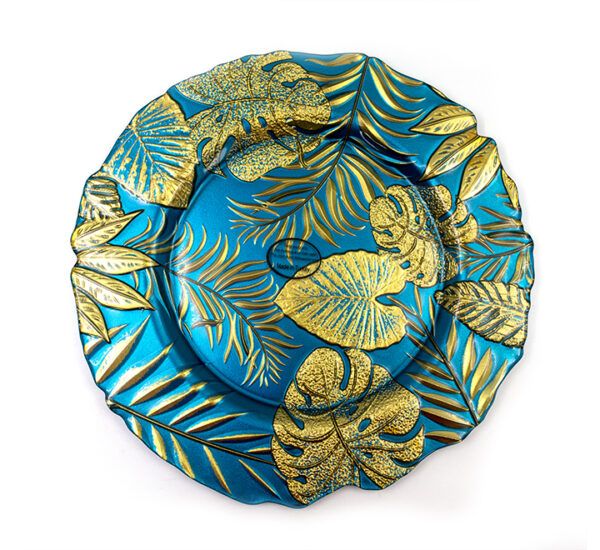 Plato Base Vidrio Hojas-33Cm (Dorado/Turquesa) 1y33466 HOME LIFE (205471) - Imagen 2