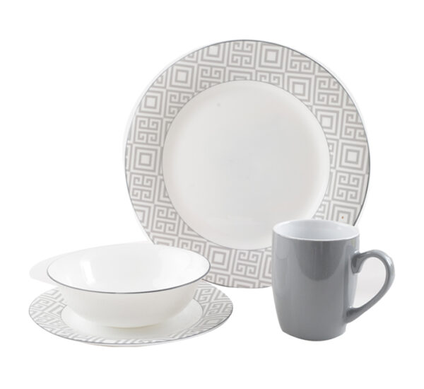Set 16 Piezas Vajilla Gris Geometric IMSANVI (W-16E2-5)