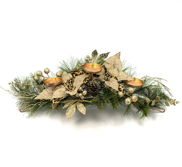Portavela Con 2 Poinsettias Oro MARANELO (SZ2119-4291)