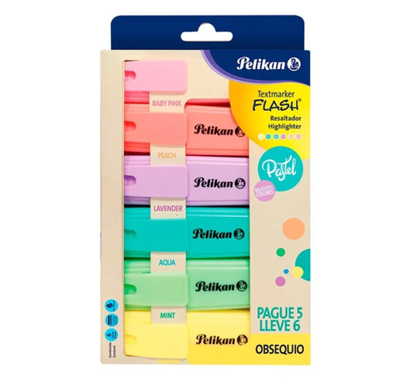 Resaltador Flash Pastel (5 Unidades + 1 Color) PELIKAN (RS.P.9006) (RES162) (003019)
