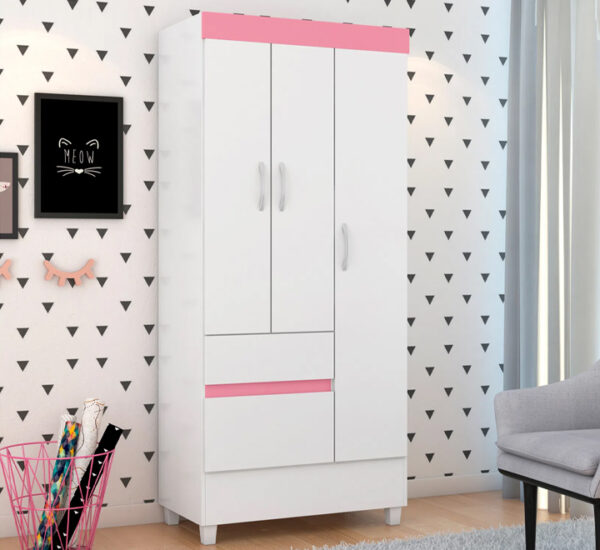 Ropero Wind Blanco Rosa 3 Puertas (181x80x47Cm) (32860/120) KUMIX (E71433) - Imagen 4