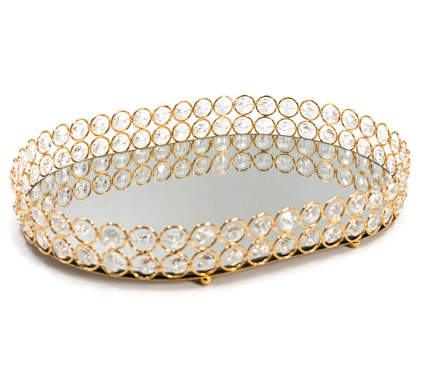 Bandeja Decorativa 35Cm Ovalada Dorada Metal Con Espejo FEDERAL (21340)