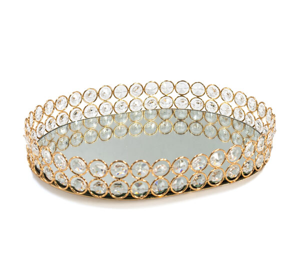 Bandeja Decorativa 30Cm Ovalada Dorada Metal Con Espejo FEDERAL (21340)