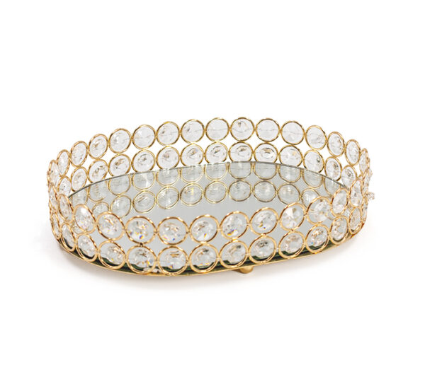 Bandeja Decorativa 25Cm Ovalada Dorada Metal Con Espejo FEDERAL (21340)