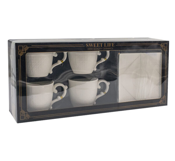 Juego Tazas 4 Piezas Cerámica Blanca Con Platos Cuadrada (2205674)