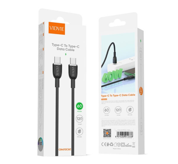 Cable Tipo C-Tipo C (120Cm) PD 60W Negro VIDVIE (6974280912336) - Imagen 2