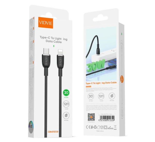 Cable Tipo C-Lightning (120Cm) PD 30W Negro VIDVIE (6974280912329) - Imagen 2