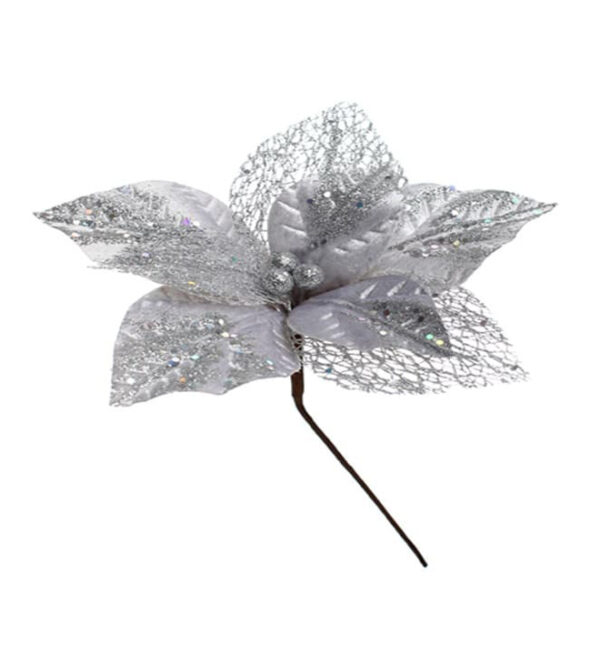 Flor Navideña Poinsetia 25Cm Plata Mágica MIRO(202861)(24034)