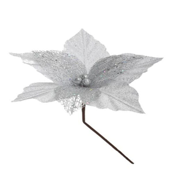 Flor Navideña Poinsetia 30Cm Plata Mágica MIRO(203295)(24037)