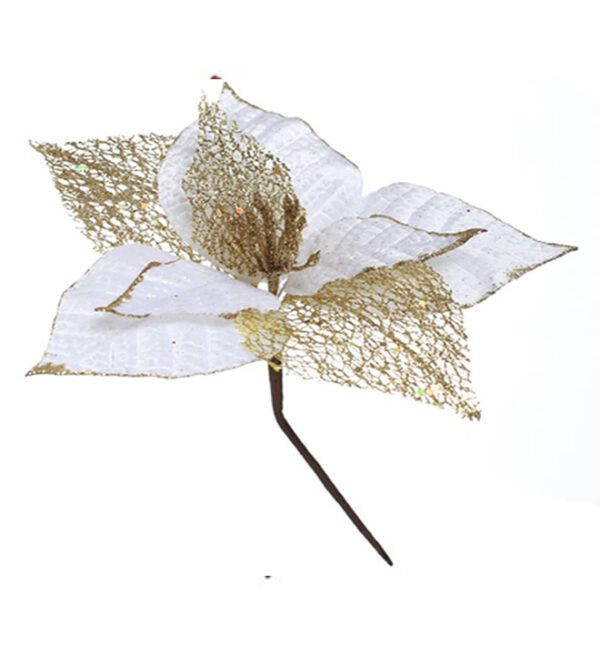 Flor Navideña Poinsetia 25Cm Blanco-Dorado MIRO(0204698)(24084)