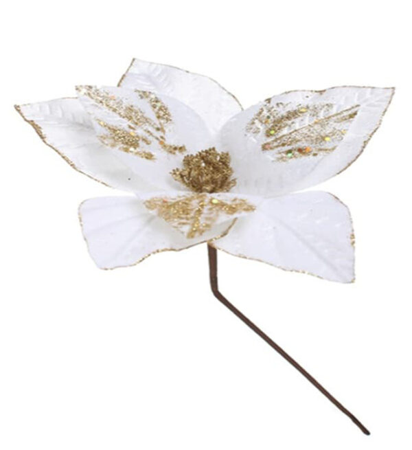 Flor Navideña Poinsetia 30Cm Blanco-Dorado MIRO(202243)(24085)